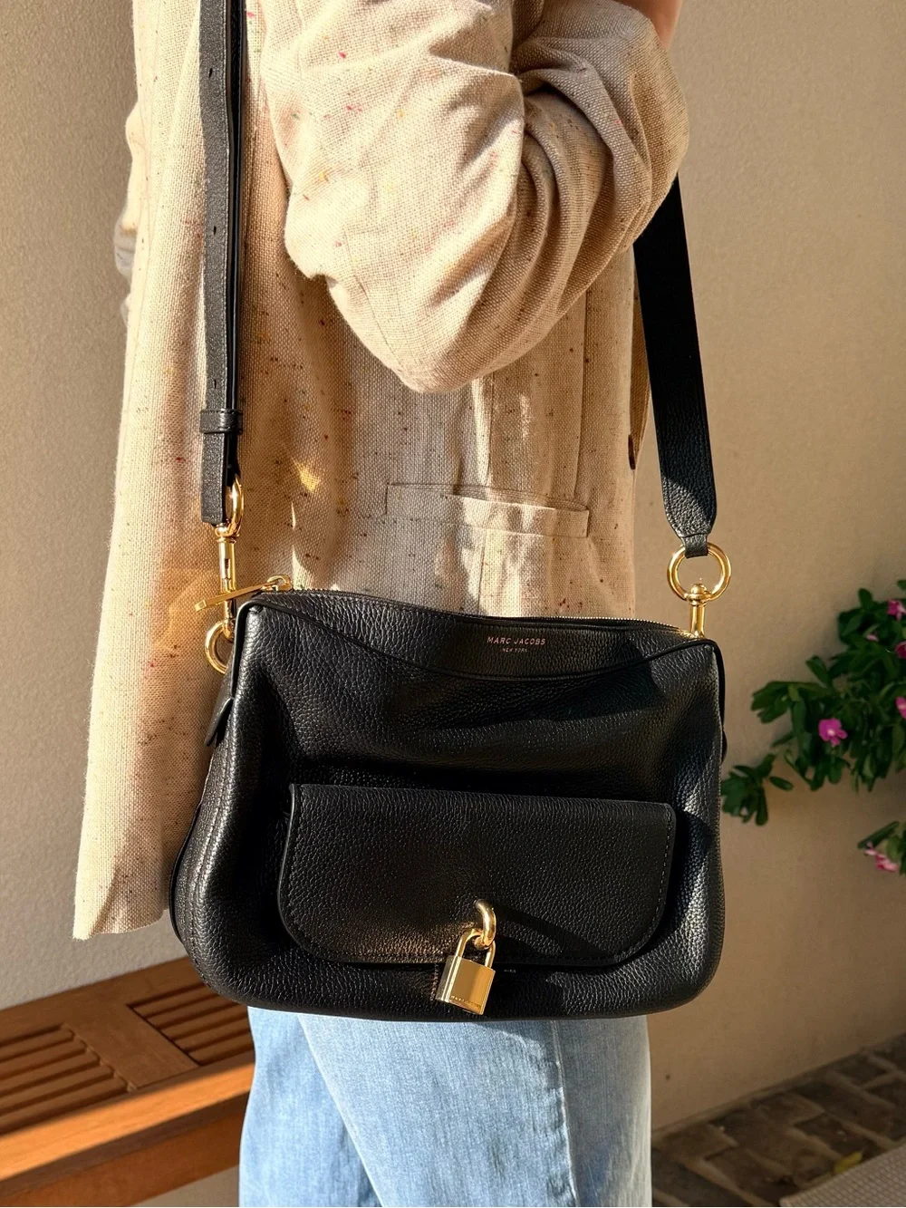 Marc Jacobs Black Pebbled Leather Crossbody with Gold Padlock